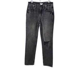 Good American 90's Icon Straight Leg Jeans, Gray Black Wash, Distressed, Size 27